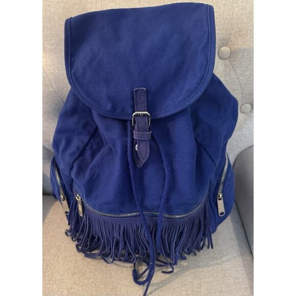 Victorias Secret PINK School Backpack Blue Denim Fringe - Picture 1 of 15